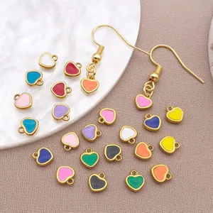 Stainless steel enamel mini heart charms DIY earring pendant jewelry accessories colorful details