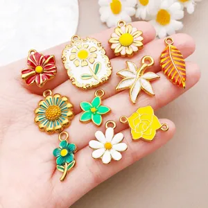 Stainless steel enamel colorful flower daisy rose pendant DIY jewelry accessories.