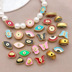 Perles d'espacement en acier inoxydable doré mauvais œil hamsa papillon pour bijoux