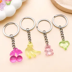 Porte-clés transparents en acrylique fruits ours cœur, mignons accessoires de sac DIY.