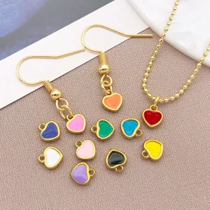 Colorful enamel heart charms stainless steel DIY pendants for necklace earrings jewelry making