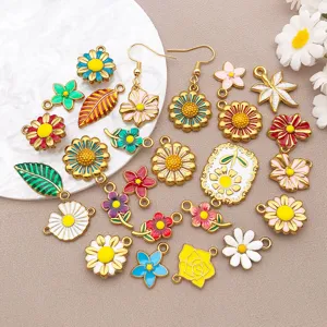 Stainless steel colorful enamel flower daisy sunflower charms pendant DIY jewelry making accessories