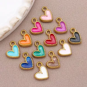 Detalles de colgantes de corazón de esmalte de acero inoxidable, dijes DIY para pulsera.