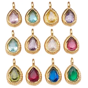 Stainless steel colorful teardrop gemstone charms pendant DIY jewelry making main view.