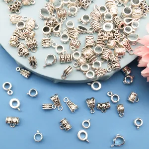 Silver DIY jewelry findings, 4mm large hole bail bead pendant clasps for handmade bracelets.