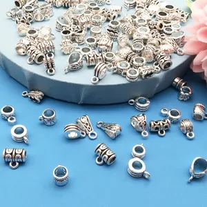 Silver DIY large hole bail beads pendant connectors for handmade bracelet jewelry making accessories.