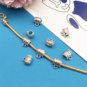 DIY silver charm bracelet accessories, metal pendant connectors and snake chain for jewelry making.