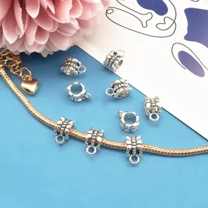 Silver large hole bail beads charms for DIY snake chain bracelet jewelry making accessories
