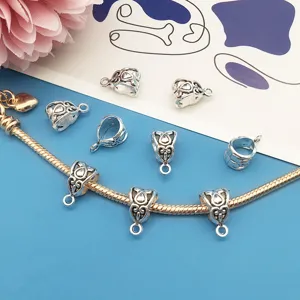 Silver DIY jewelry accessory large hole pendant bail clasp for handmade bracelet making detail.
