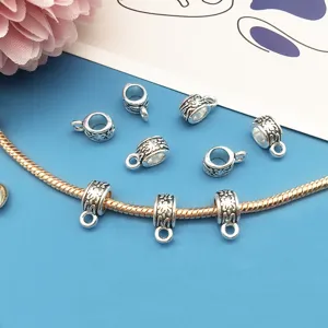 Silver DIY charm bail beads connectors for handmade bracelets, jewelry making findings details.