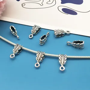 Silver large hole bail beads for DIY jewelry making, bracelet necklace charm components.