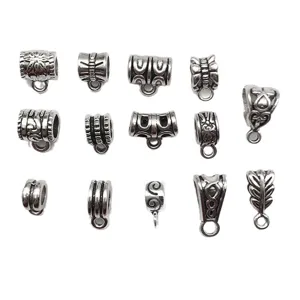 Silver DIY jewelry bail bead connectors, large hole charm pendants for handmade bracelets making.