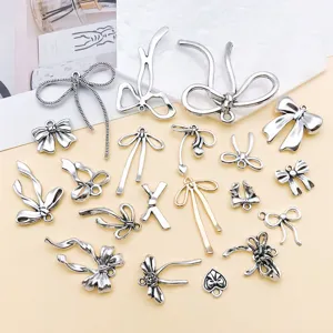 Mixed antique silver bow ribbon zinc alloy charms DIY jewelry making bracelet keychain accessories