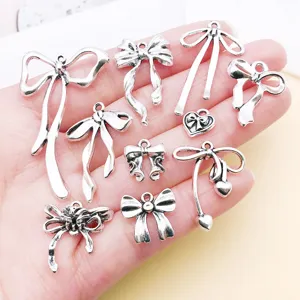 Antique silver bowknot charms alloy pendants DIY jewelry making accessories for bracelets keychains