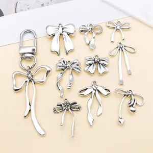 Antique silver bow charm details, zinc alloy DIY jewelry pendant and keychain accessories.