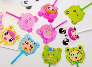 Cute cartoon animal fan pens, creative multifunctional stationery items for students.