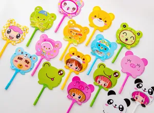 Cute cartoon animal fan pens, creative student stationery, colorful plastic ballpoint pens.