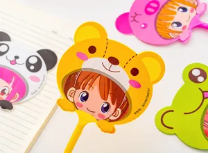 Cute cartoon animal fan pen set with creative design, ideal student stationery and fun summer gift.