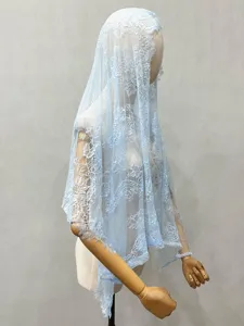 Light blue lace veil bridal headpiece mantilla vintage wedding hair accessory elegant church veil