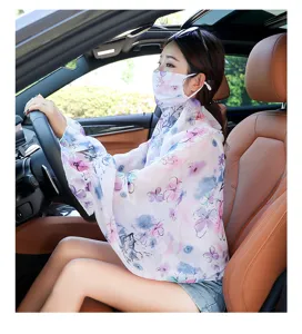 Women sun protection shawl sleeves driving UV blocking floral ice silk outdoor wear