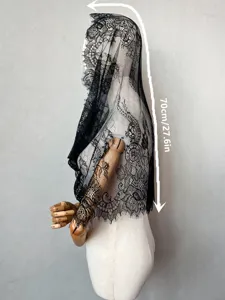 Elegant black lace veil mantilla for bridal retro photography and wedding styling accessories.