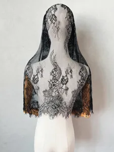 Exquisite black lace veil detail, vintage floral embroidery pattern for bridal styling.