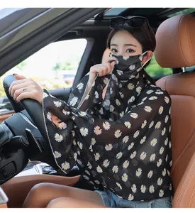 Women ice silk sun protection shawl face cover sleeves driving anti-uv outdoor gear