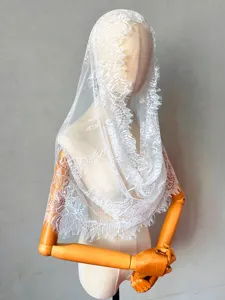 Vintage white lace bridal veil retro wedding headwear elegant mantilla for photo shoot