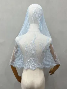 Light blue lace bridal veil vintage wedding headwear elegant retro photography accessory.