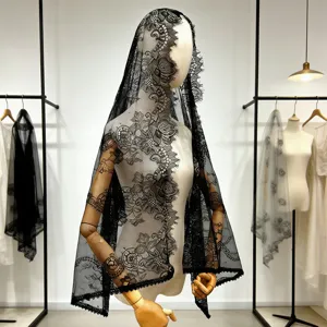 Elegant black lace veil vintage bridal mantilla headwear for photography and wedding styling.
