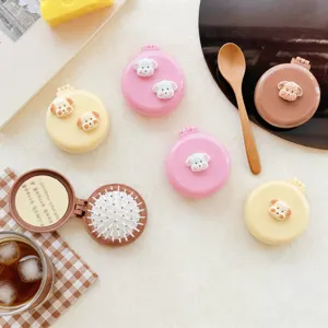 Portable Folding Airbag Comb Cute Puppy Mirror And Hair Brush Travel Compact Makeup Mirror For Women Kids