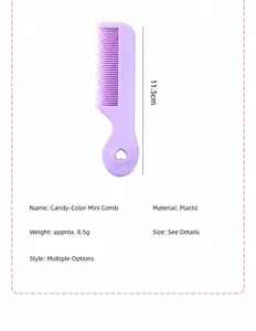 Candy color mini portable plastic comb detail view showing size and material specifications.