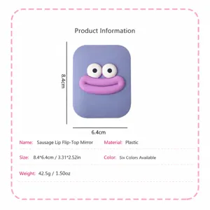 Portable cartoon sausage lips folding makeup mirror for women daily use, 8.4x6.4cm plastic.
