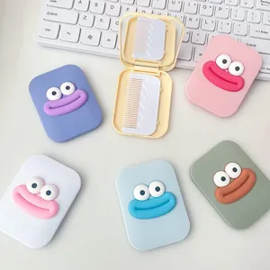 Cute cartoon monster folding pocket mirror and comb set portable makeup mirror for women