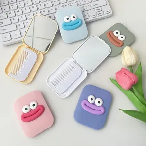 Cute Cartoon 2-in-1 Folding Makeup Mirror and Comb Portable Student Pocket Mirror