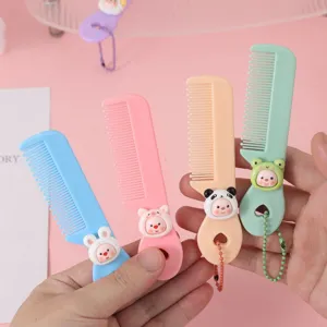 Enfants Filles Portable Mini Peigne à Cheveux en Plastique Mignon Dessin Animé Animal Design Brosse Démêlante Coiffure Avec Chaîne de Perles