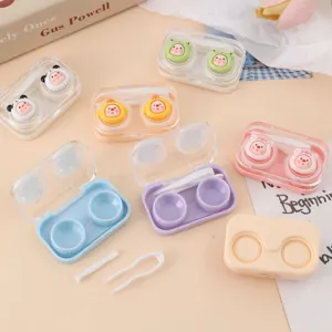 Estuche de lentes de contacto transparente de dibujos animados portátil caja doble