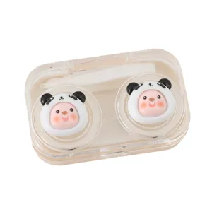 Estuche de lentes de contacto transparente portátil con lindo diseño de panda para uso diario.