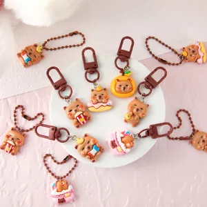 Cute Cartoon Capybara Resin Keychain Animal Key Chain School Bag Pendant Car Accessories