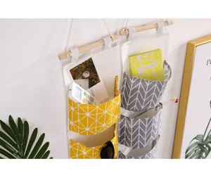 Borsa portaoggetti appendiabiti a 3 strati in cotone lino organizer da parete per articoli casa