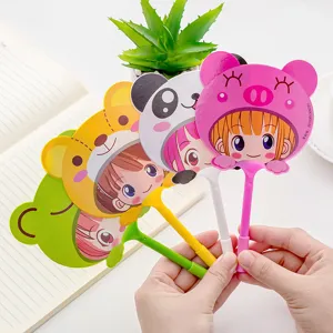 Cute cartoon animal fan pen, creative student stationery folding fan ballpoint pen set.
