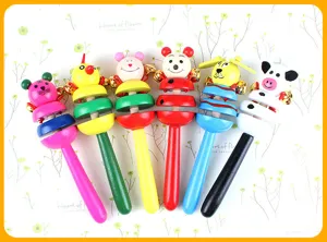 Wooden animal rattle toy set for baby early education, colorful cute cartoon rattles.