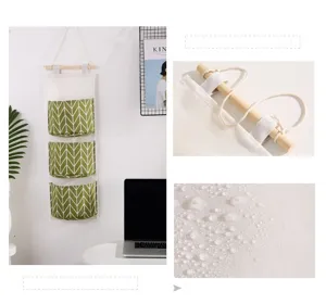 Borsa portaoggetti appendibile impermeabile in lino di cotone con 3 tasche organizer da parete.