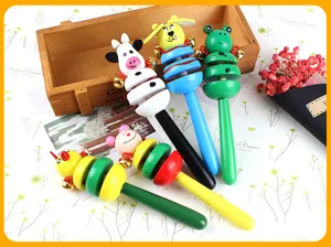 Wooden animal baby rattle toy, cute cartoon design, safe early educational wooden toy for kids.