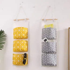 Borsa Portaoggetti Sospesa a 3 Livelli in Cotone e Lino Organizer da Porta e Parete