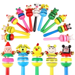 Wooden Cartoon Animal Baby Rattle Toy Infant Educational Grasping Sound Bell Rattle Toys