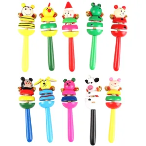 Wooden cartoon animal baby rattle toy set, colorful early education gift for kids.