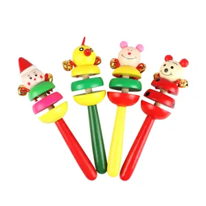 Wooden cartoon animal rattle toy, colorful baby hand grip rattle bell for toddlers educational.