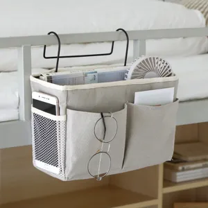 Bolsa de Almacenamiento Colgante de Cabecera de Algodón Lino Cesta Colgante de Cama de Dormitorio Organizador de Pared Multiusos