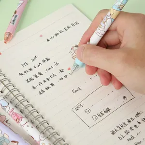 Cute cartoon retractable gel pen set for students, smooth writing press black ink stationery pens.